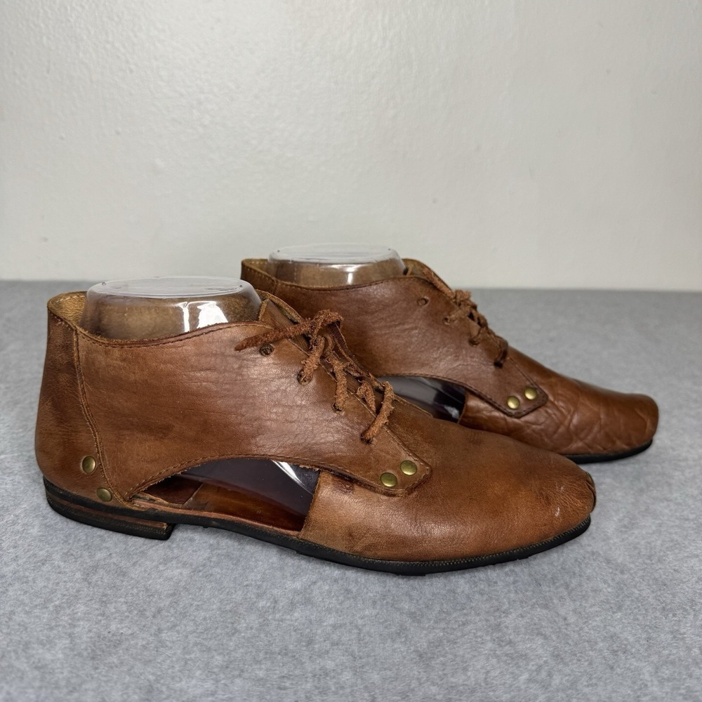 Caboclo Brazil Brown Leather Cutout Shoes Womens 9  Handmade Lace Up Boho Oxford